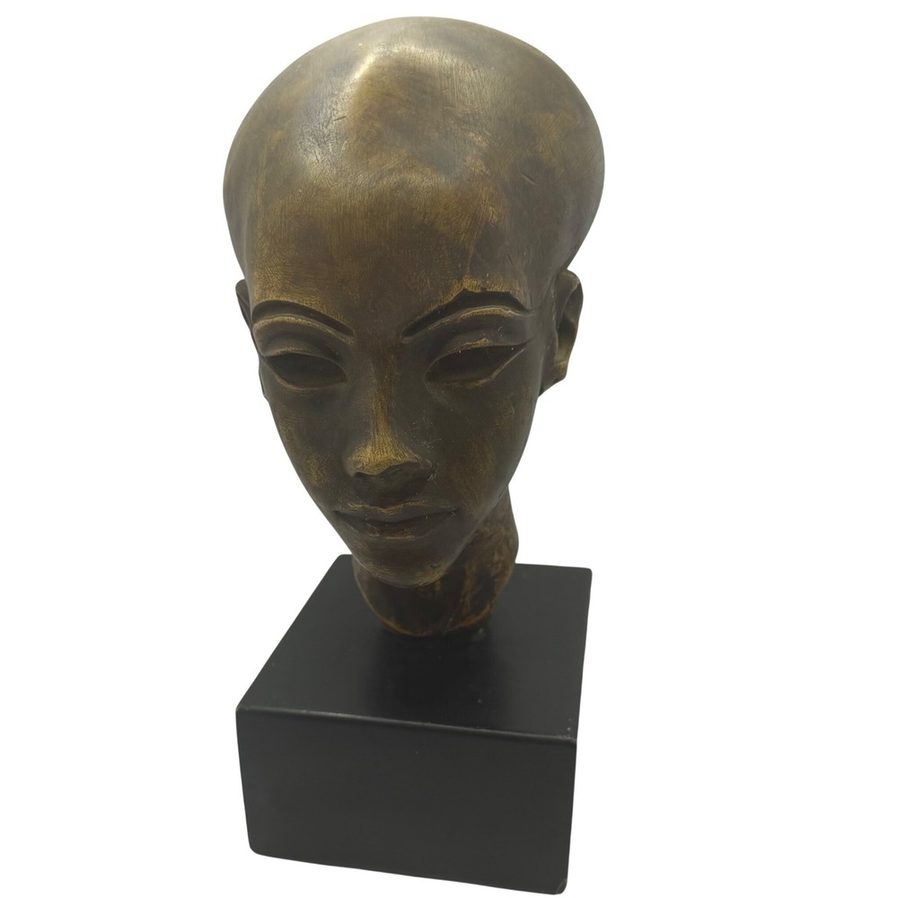 Egyptian Style Bust Sculpture 12" Plaster Finish Heavy Art Decor Head Statue